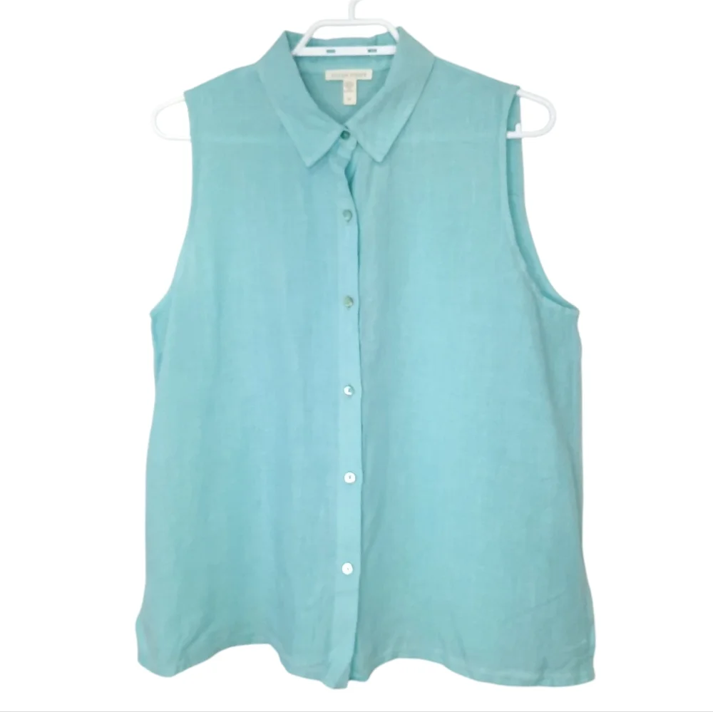 Eileen Fisher Hankerchief Linen Sleeveless Button Down Shirt Blouse Womens Small - Picture 2 of 11